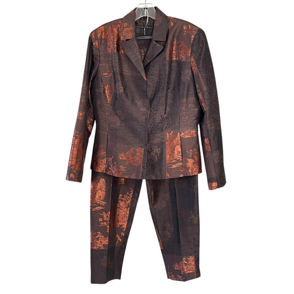 JENNE MAAG Women's Size Large Brown Copper Linen Silk Snap Front Lined Pant Suit - Picture 1 of 10